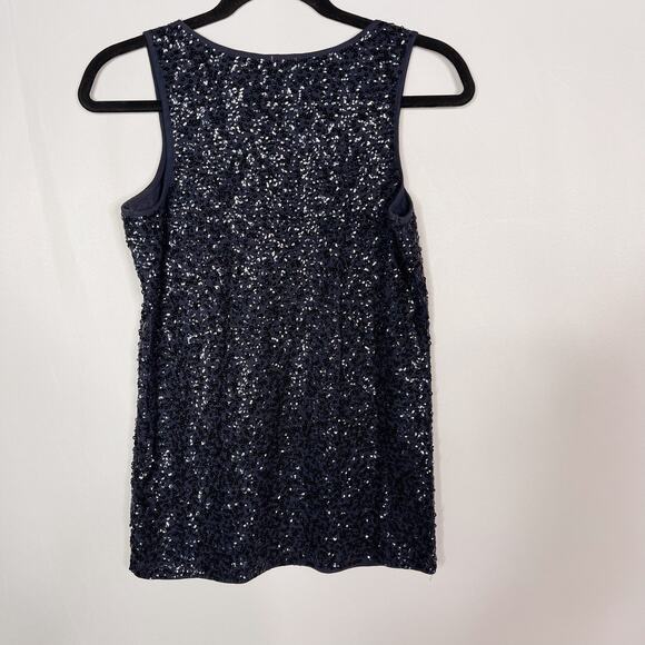 J Crew Womens XXS Navy Blue Sequin Scoop Neck Tank Top Cotton Blouse 2XS - Picture 2 of 9